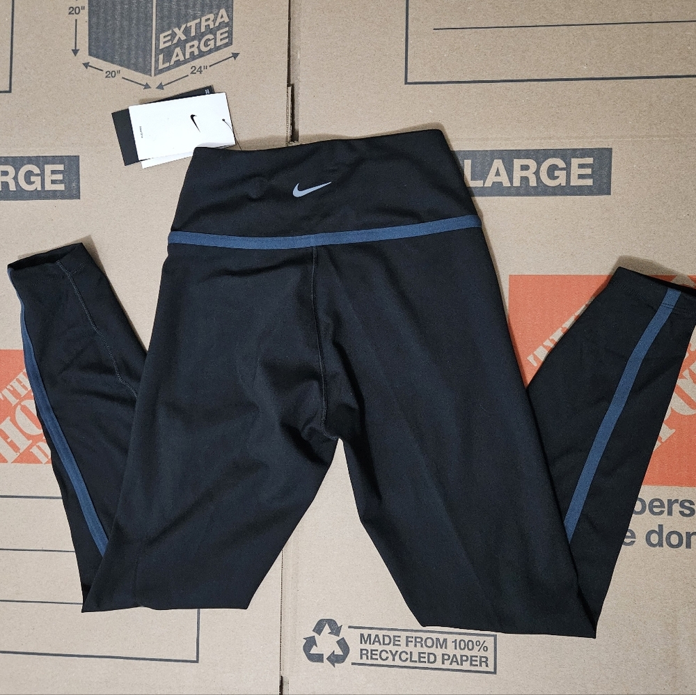 Nike Black Leggings with Blue Piping - Picture 2 of 8